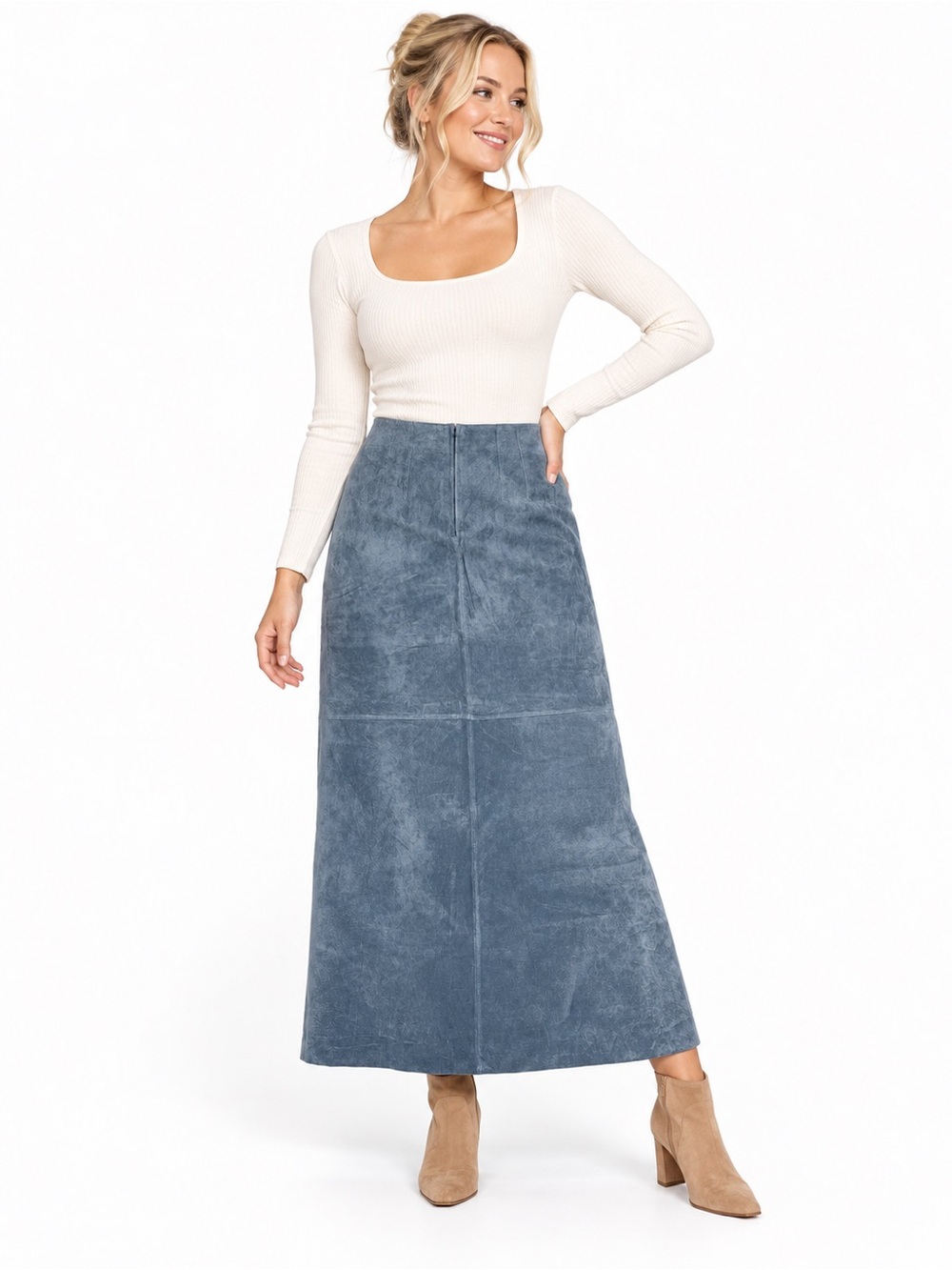 Vintage Y2K Siena Studio Maxi Skirt Size 6 Blue-Gray Washable Leather